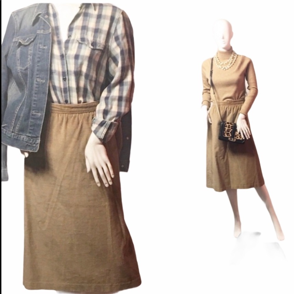TALBOTS TAN CORDUROY MIDI SKIRT SZ M